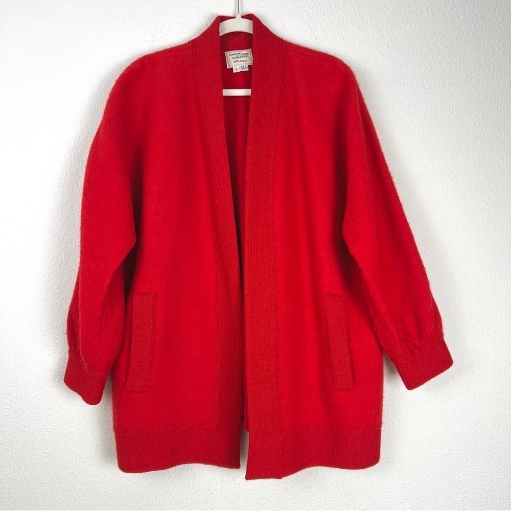 100% Alpaca Sweater Open Front Cardigan Knitwear Large